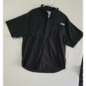 Columbia PFG Shirt Mens Large? Black Omni Shade Vented Fishing Logo Short Sleeve